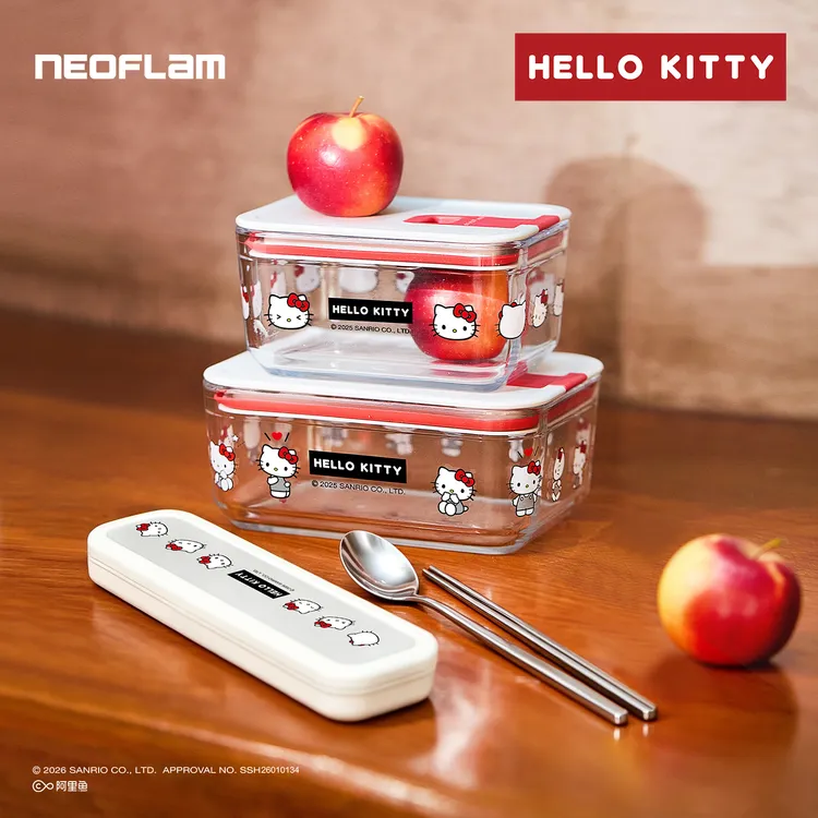 Neoflam三丽鸥Hello Kitty保鲜盒餐具套装可微波加热饭盒带饭餐盒