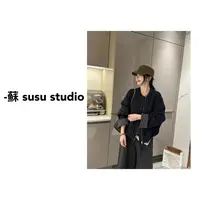 JS休闲短外套女夹棉秋冬新款圆领棉夹克格子拼接薄款棉衣0960