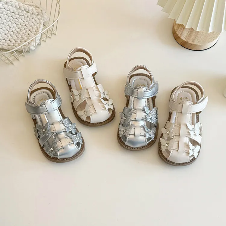 女童包头凉鞋夏季新款女宝宝公主凉鞋时尚蝴蝶结软底学步鞋礼服鞋