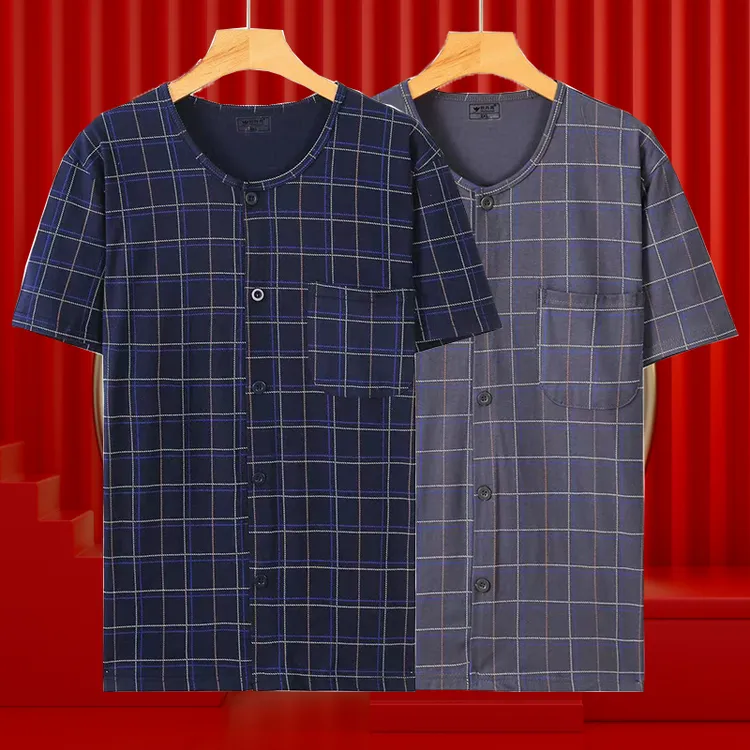 纯棉中老年爸爸开衫系扣短袖背心T恤宽松加肥加大薄款老头衫半袖