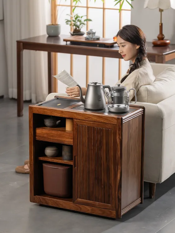 【名慕林】乌金木G3茶柜置物烧水简约家用客厅湿泡台全实木移动边几