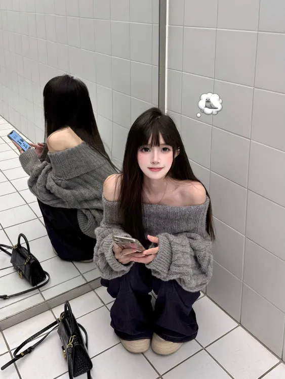秋季新款女纯色针织长袖常规毛针织衫气质百搭打底宽松宽松牛仔裤