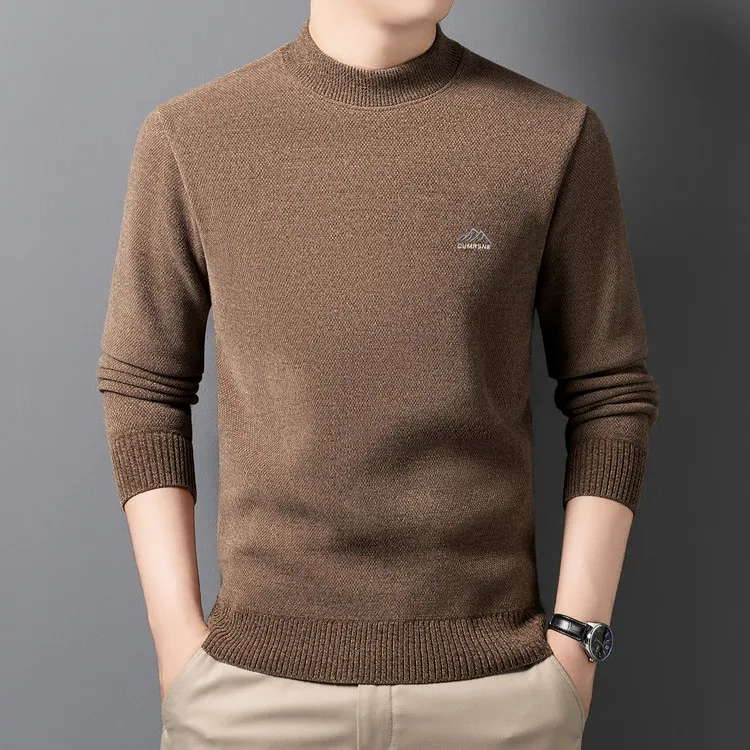 冬季新款一体绒半高领毛衣加绒加厚保暖圆领打底衫宽松休闲时尚男