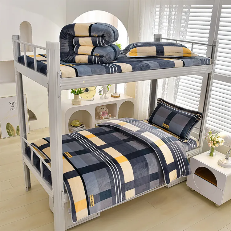 学生宿舍牛奶绒床笠款三件套单被套加厚保暖防静电