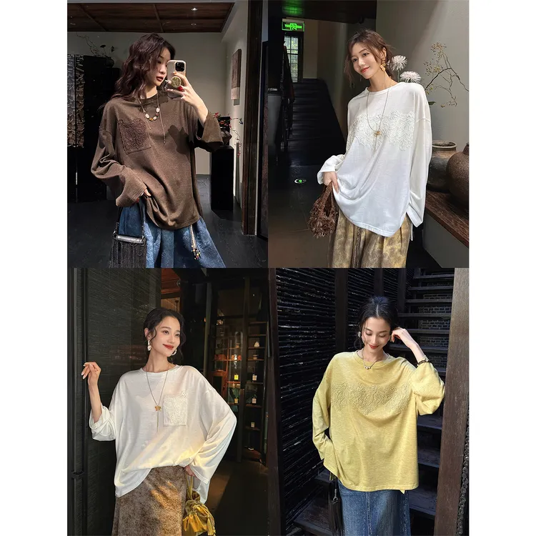 三吉黑花【皎皎】定位蕾丝羊毛慵懒长袖大T巨好看的绝美早秋上衣