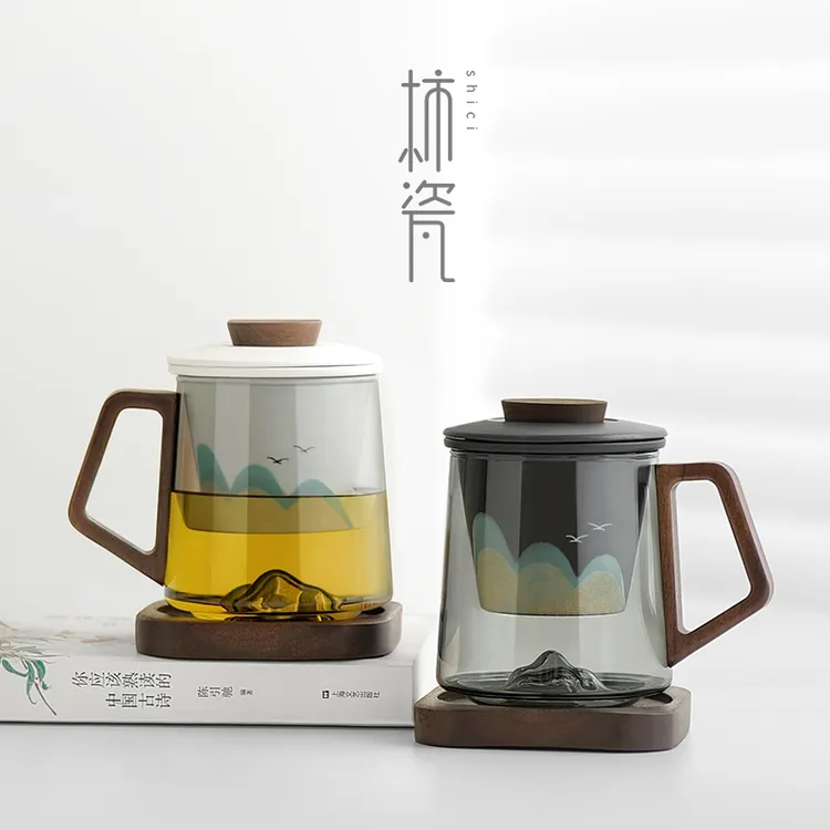 柿瓷玻璃泡茶杯陶瓷内胆茶水分离办公杯简约个人专用马克杯子定制