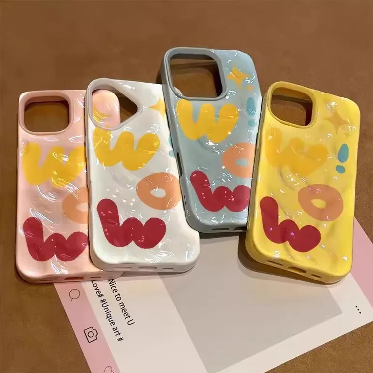 彩色WOW适用苹果16promax苹果13手机壳15/14小众12简约14趣味个性