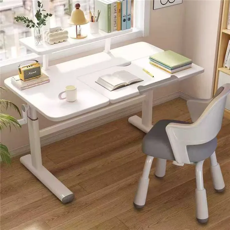 【送货上门】家用手摇升降实木芯桌子电脑桌简约小孩写字桌书架椅子