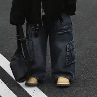 Jimmy妈童装【煞费酷心】冬季新款儿童拉链工装风多口袋加绒牛仔裤