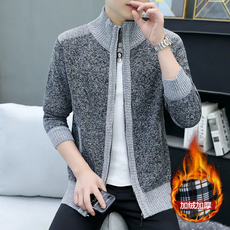 森铂冬季男士新款加绒加厚立领夹克撞色宽松休闲保暖拉链外套8813