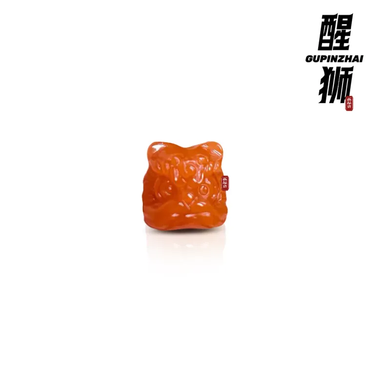 GUPINZHAI·保山南红醒狮精品珠宝文玩天然原矿手工雕刻手串配饰
