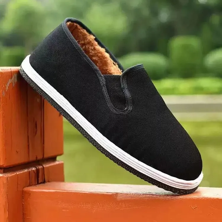 耐磨防滑防扎防穿刺纯色保暖轮胎底一脚蹬布鞋冬季男鞋男士工作鞋