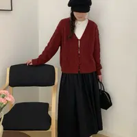 玲姐定制-V领微镂空宽松慵懒风百搭毛衣外套针织开衫373933