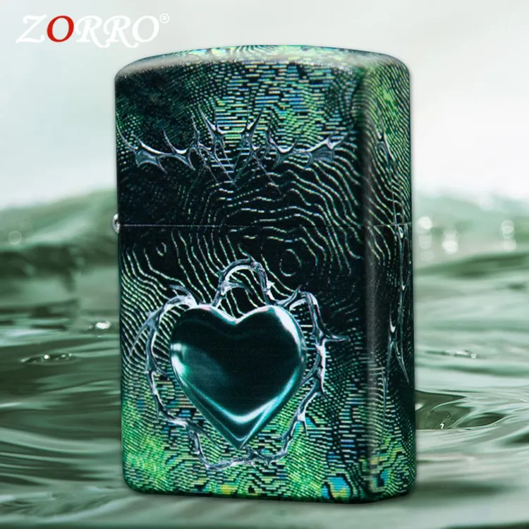 ZORRO佐罗彩印赛博之心煤油打火机黄铜金属翻盖防风砂轮正品创意