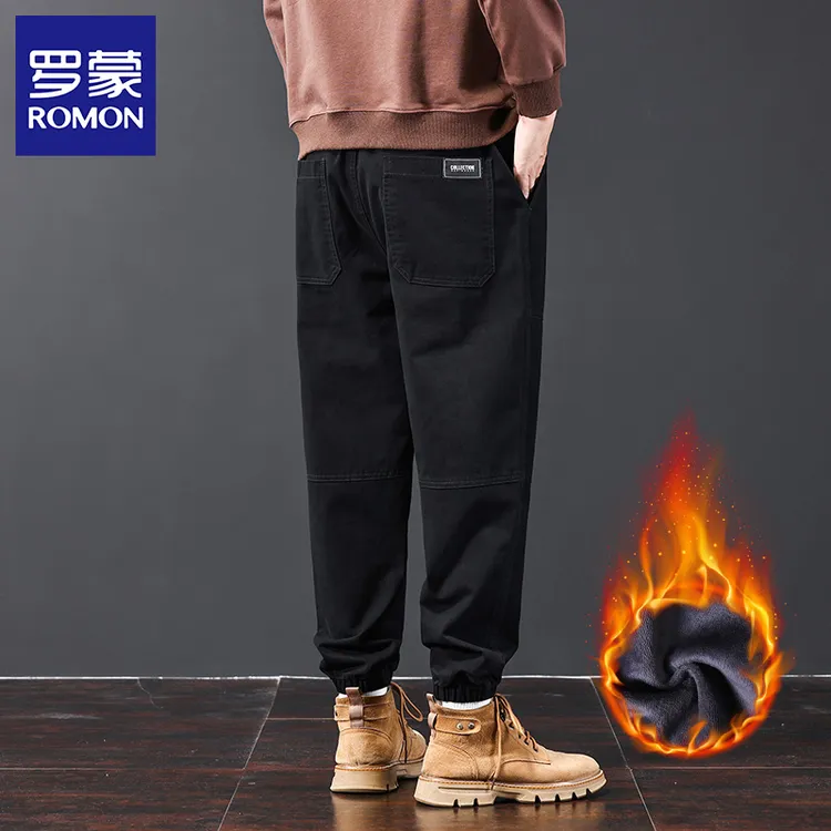 罗蒙秋冬季加绒休闲裤男士束脚哈伦九分裤2025潮牌新款运动长裤子