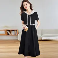 5.7早预告款夏季新款高腰显瘦蕾丝连帽气质黑色连衣裙 NN-MJF5820