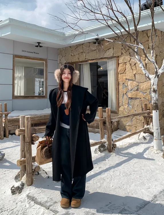 6#2025春秋冬新品高品质手工双面羊毛大衣女超长连帽蝙蝠袖20802