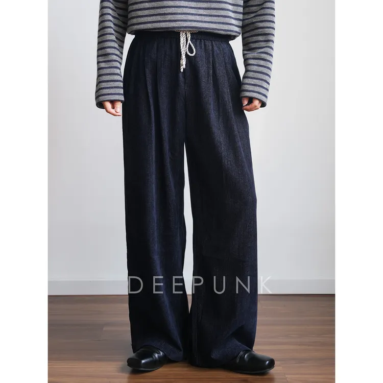 DEEPUNK 秋冬莱赛尔天丝高垂感肌理绒面松弛宽松阔腿休闲裤 1323
