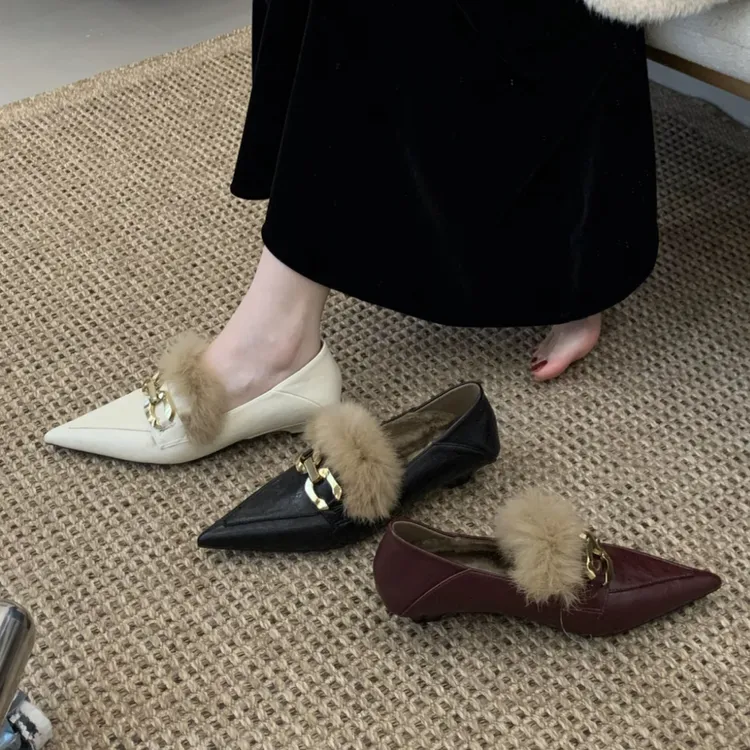 陈陈家 G5-33 秋冬加绒保暖尖头单鞋韩系低跟软底舒适百搭女鞋