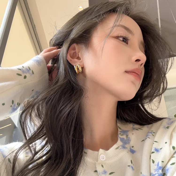 铜合金耳饰 小众设计感简约双层圈圈耳环