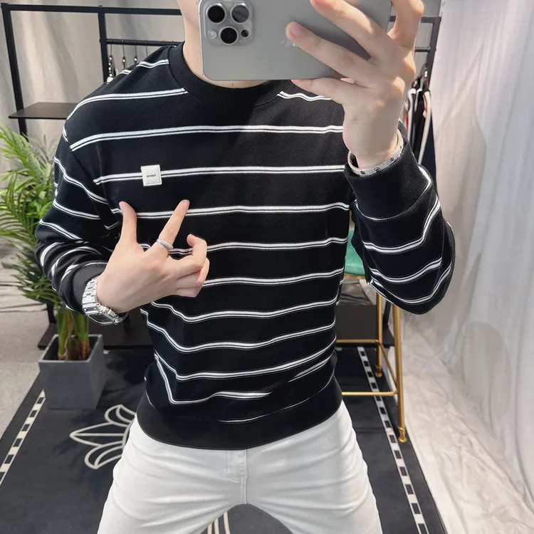 欧洲站高级感条纹卫衣男2025新款秋季个性休闲洋气男士欧货上衣潮