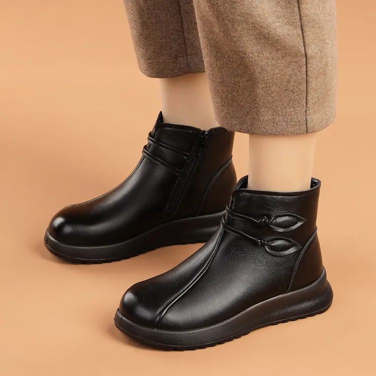 秋冬季新款加厚保暖棉靴女侧拉链加绒妈妈马丁靴舒适圆头百搭女鞋