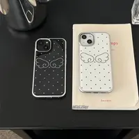 电镀银滴胶ins黑白翅膀适用苹果16pro手机壳iPhone15女14新款13