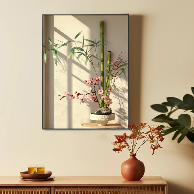 【步步高升】竹子花卉装饰画壁画玄关客厅餐厅背景墙挂画晶瓷黑铝