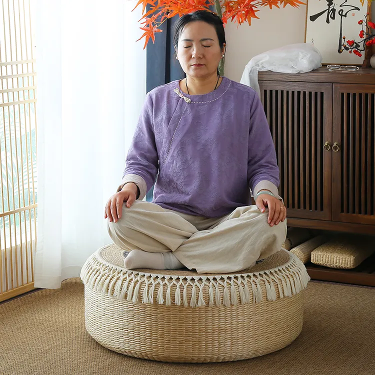 大尺寸加厚打坐蒲团草编坐垫手工编织禅修垫结实耐用久坐软硬适中