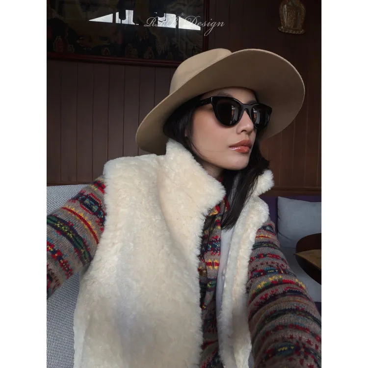 RRB Design 时尚百搭立领纯色无袖环保毛毛马甲外套