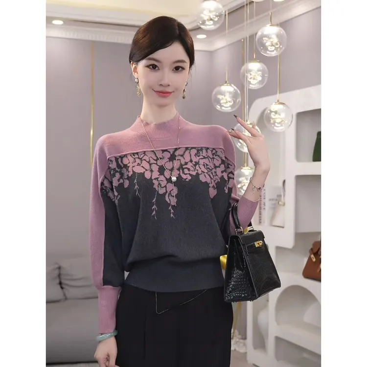 2025年秋冬新款【ZM-Q961JR】含绵羊毛宽松蝙蝠袖设计针织衫毛衣女