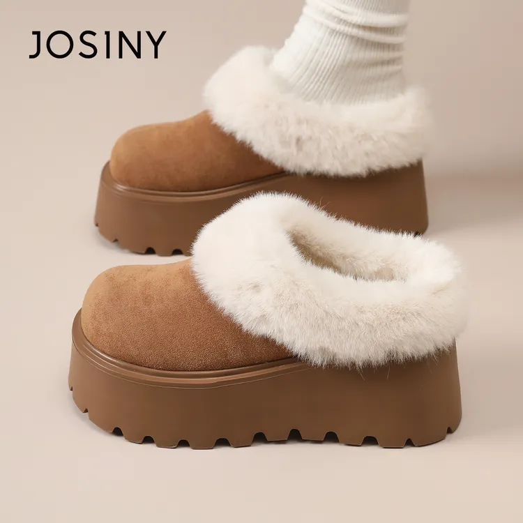 卓诗尼增高雪地靴包头半拖鞋女外穿2025冬季勃肯鞋加绒毛毛棉拖女