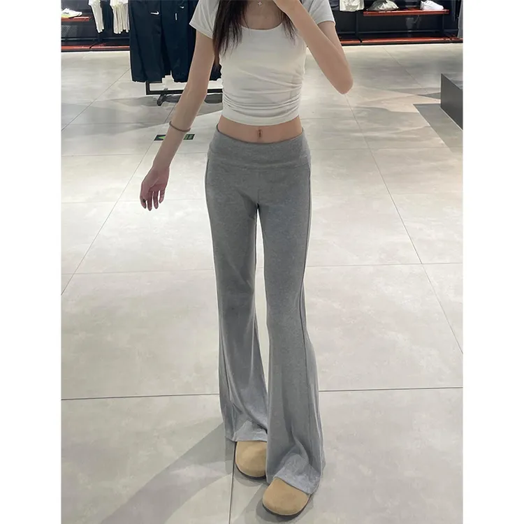 美式翻腰微喇裤女夏季薄款低腰辣妹显瘦喇叭裤垂感马蹄裤运动卫裤