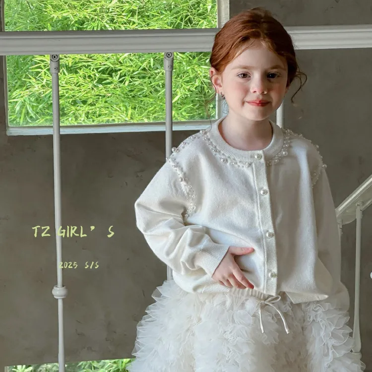 淘猪高端品牌女童繁星珍珠针织开衫秋冬新款洋气甜美百搭毛衣套装