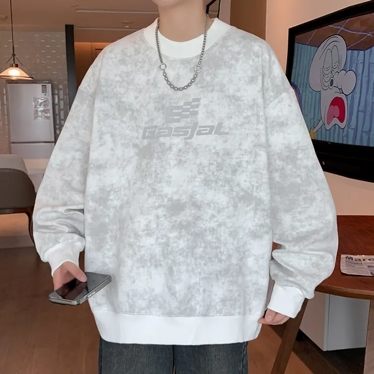 2025春秋新款青少年潮牌晕染印花卫衣圆领宽松男生百搭款时尚上衣