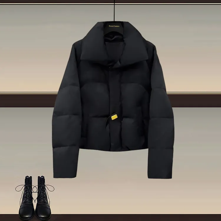 冬季2025年新款宽松休闲显瘦高级感超好看翻领短款黑色棉服外套女