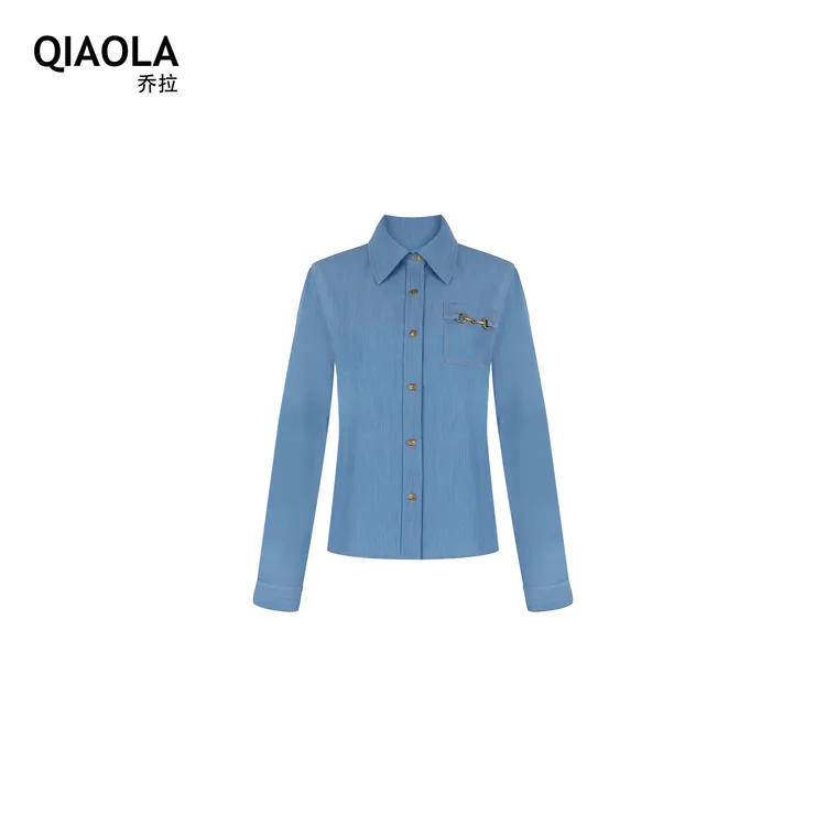 QIAOLA/乔拉【偷吻青春】秋冬款螺纹毛织仿牛仔轻奢外套套装预售