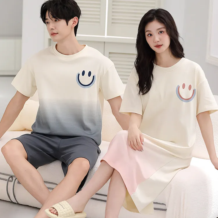 情侣睡衣夏季新款纯棉短袖睡裙女卡通可爱男款家居服套装可外穿
