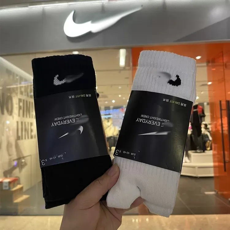 NK正品勾勾袜四季款船袜潮流休闲中筒长袜透气吸汗篮球袜运动白袜