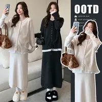 时尚孕妇慵懒休闲韩版针织套装女秋季新款大码上衣半身裙两件套