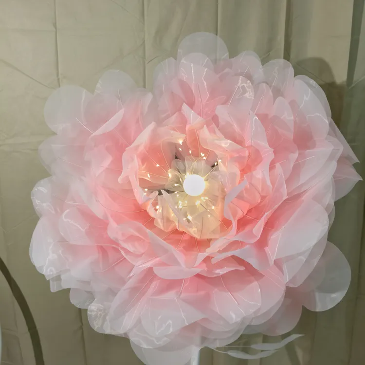 欧根纱蔷薇粉真丝落地开合花灯直播间装饰简约饰卧室橱窗摆件