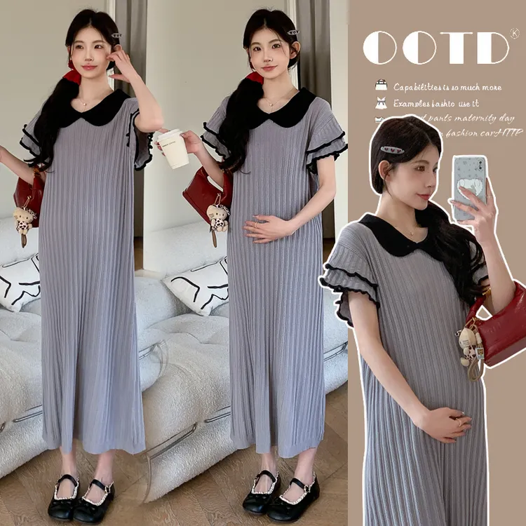 孕妇装夏装2025新款时尚款短袖polo领孕妇连衣裙气质显瘦长款裙子