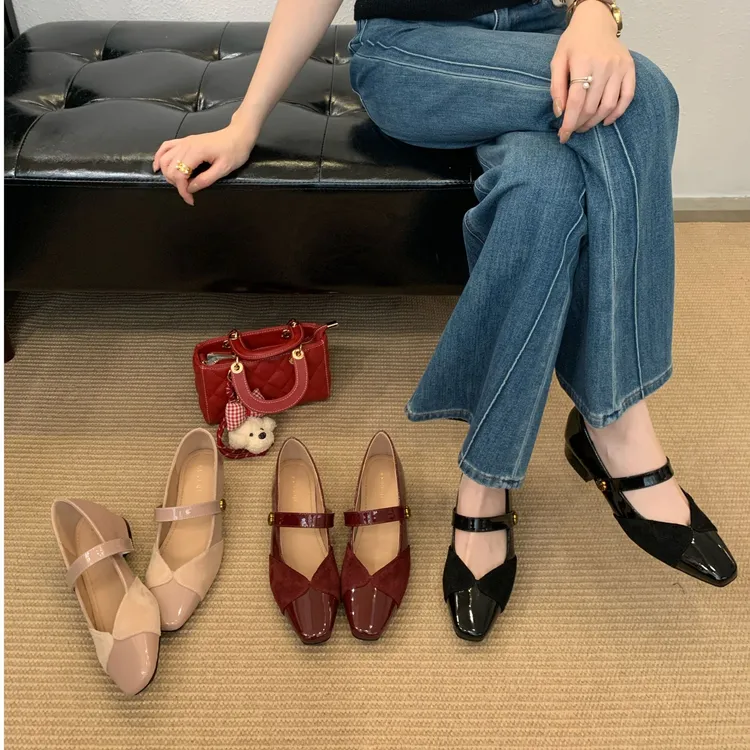 XLY-8295-5法式复古红色晚晚风玛丽珍鞋子2025春秋季低跟单鞋女