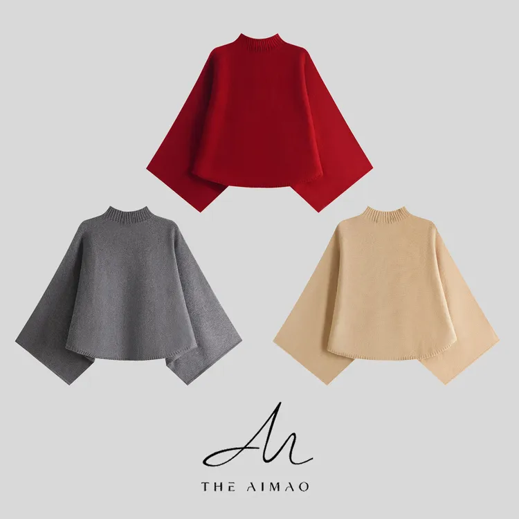 【THE AIMAO】“廓形艺术”16支精纺全羊毛蝙蝠袖廓形上衣XYX82875