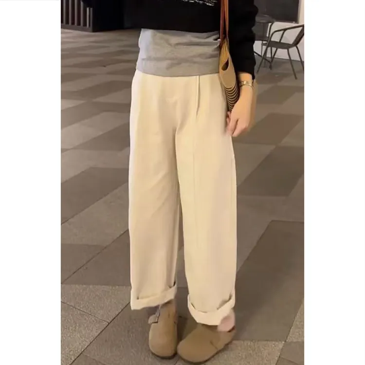 艾塔莉秋季女新款百搭休闲裤宽松大码显瘦阔腿裤褶皱立体裁剪长裤