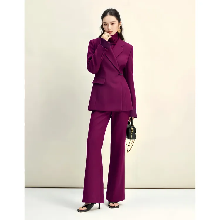 ZEROYK高端女装2025秋季新款新中式国风盘扣修身西服长裤两件套