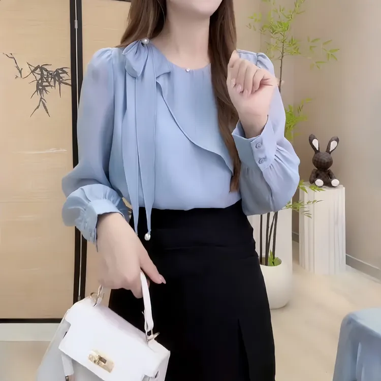 别致设计感漂亮小衫2025秋季新款时髦洋气荷叶边系带休闲显瘦上衣
