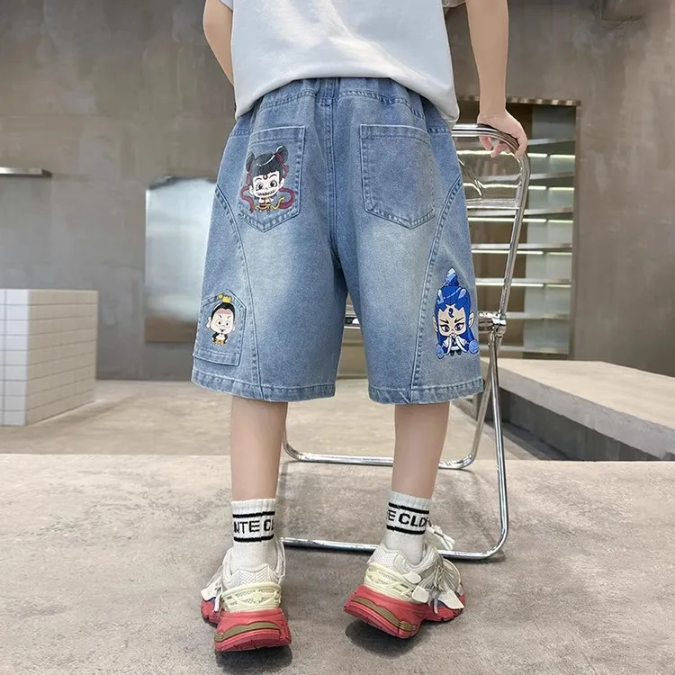 童装男童牛仔裤2025夏季新款薄款卡通印花渐变潮酷男孩宽松牛仔潮