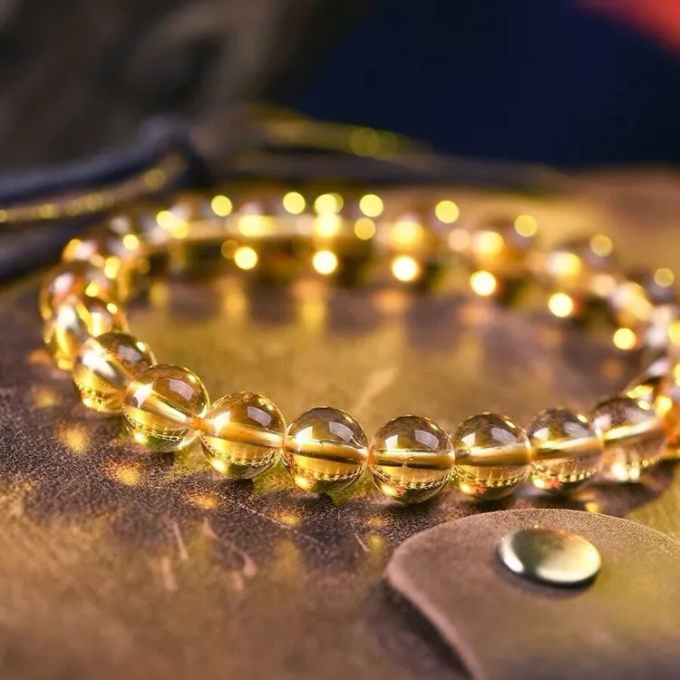 黄水晶手链简约单圈巴西金橘黄色水晶圆珠手串男女情