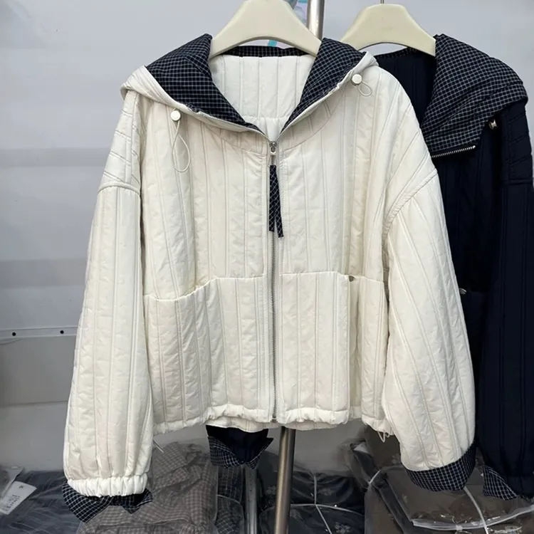 《苏杭正版》连帽加厚夹克外套轻薄棉服女2025秋季时尚减龄休闲上衣